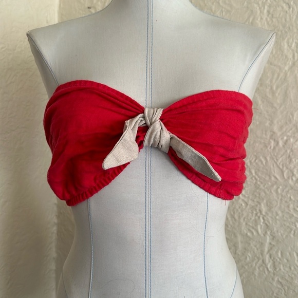 Urban Outfitters Tops - Urban Outfitters Urban Renewal Recycled Vintage Fabric Crop Tube Top Red Tan S/M
